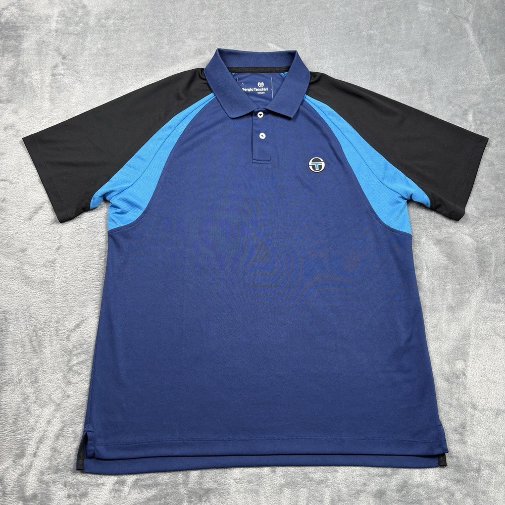 Sergio Tacchini Court Polo Mens Large Blue Colorblock Tennis Golf NWOT